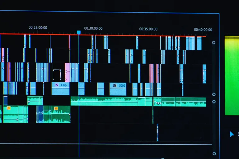 Timeline de montage vidéo avec pistes vidéo et audio dans un logiciel de montage