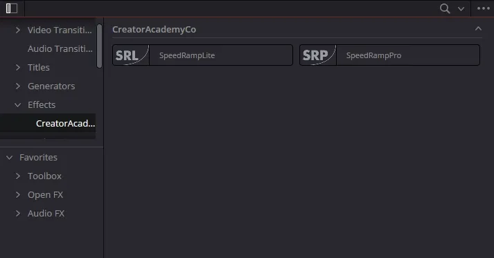 The plugin in the Fusion effects of the DaVinci Resolve Effects library after installation